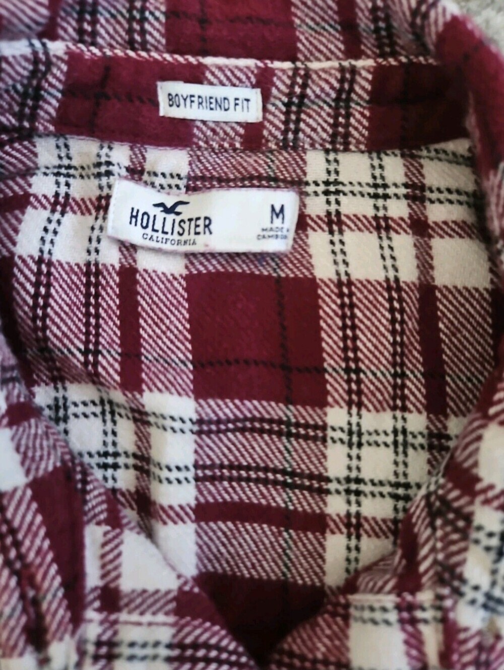 Hollister Boyfriend Fit Plaid Flannel Shirt Shacket Burgundy Size M, pockets. - Picture 5 of 5